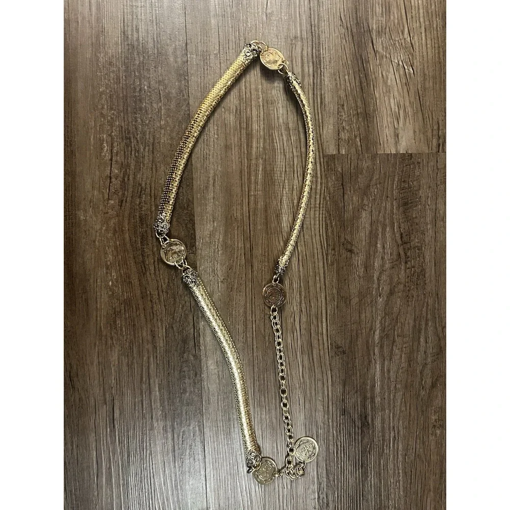 Whiting & Davis Dragonscale Snake Mesh Long Necklace Belt Vintage French Coins